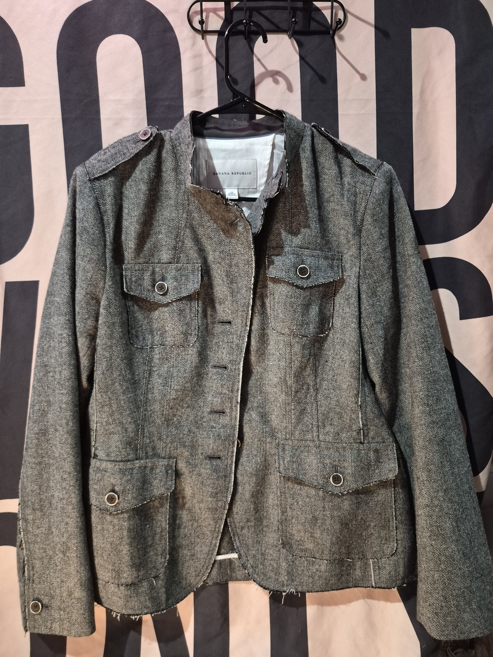 Banana Republic Gray Textured Military-Style Blazer
